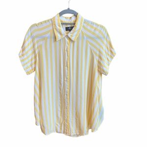 7 For all Mankind Womens Yellow White Striped tie front shirt button down size S